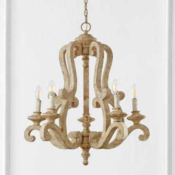 Oria 27" Adjustable Wood/Iron Rustic Scrolled LED Chandelier - JONATHAN Y